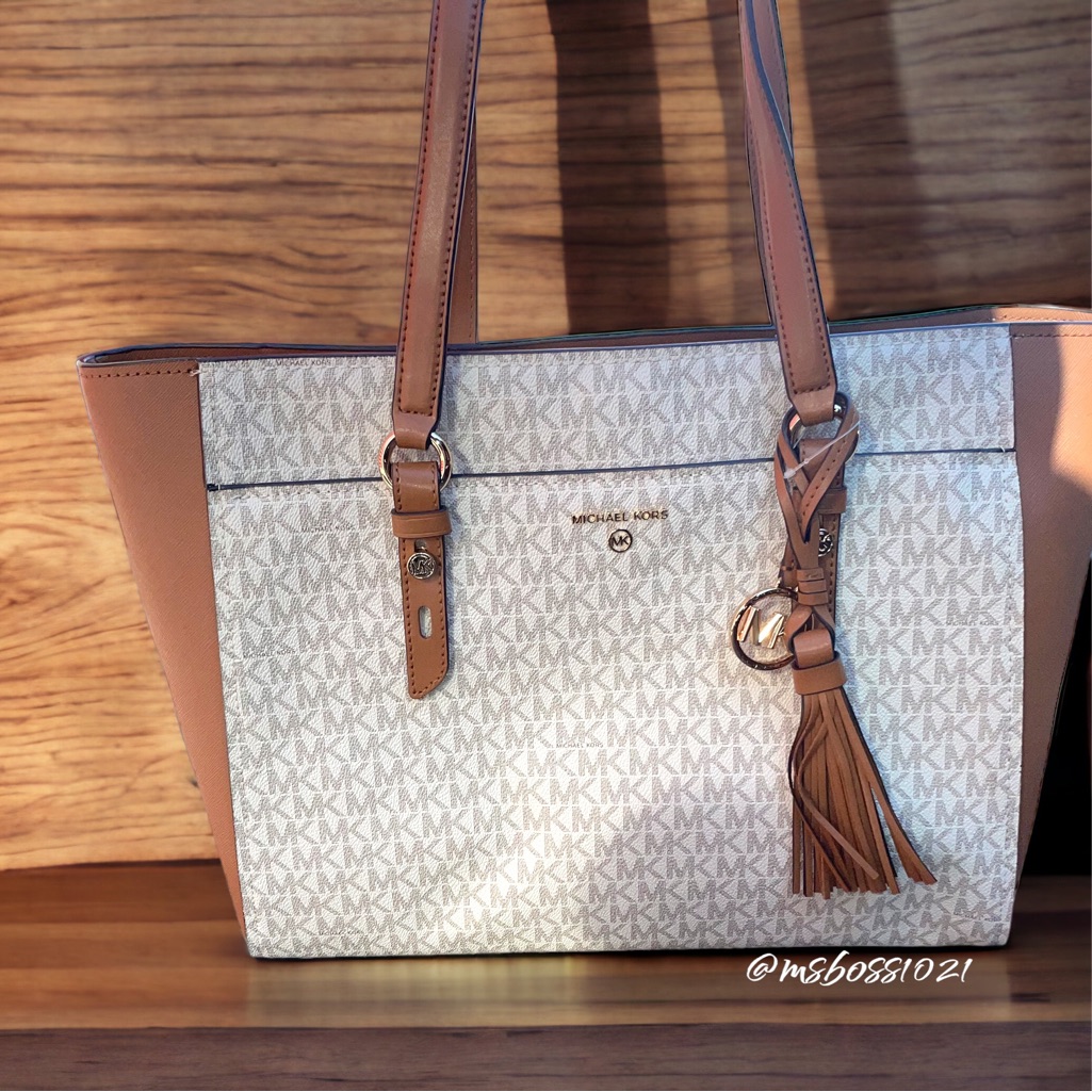 Michael Kors Sullivan Vanilla/Acorn Zip Top Tote Brand New W/Tags